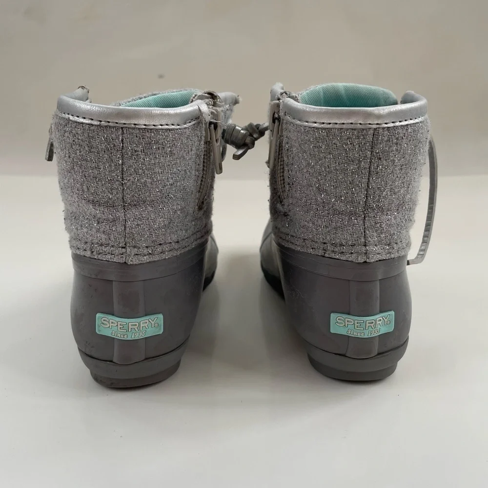 Sperry Top-Sider Kids Glitter Grey Gray Silver Saltwater Duck Boots Size 10